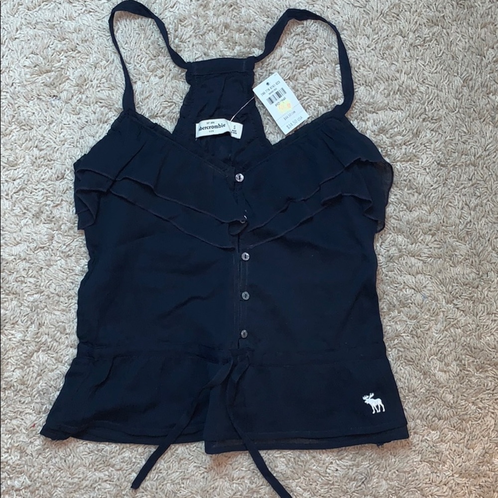 Abercrombie kids navy blue ruffle button up tank